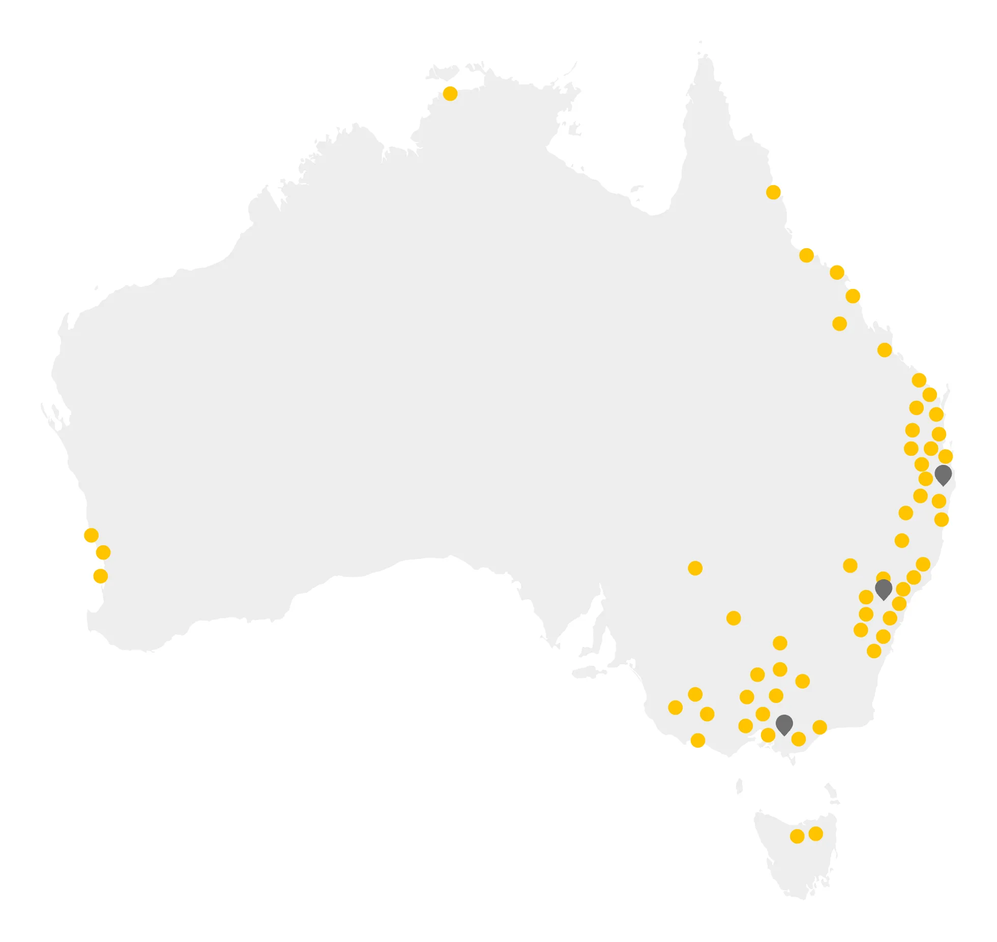 Australia Locations Map Selection